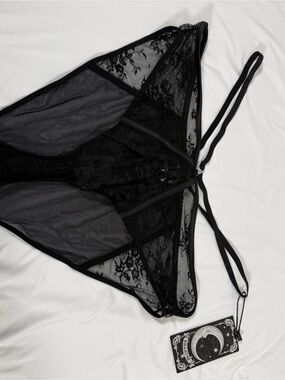 Killstar Black Floral Mesh Strappy Brief Panties Plus Size 3XL Sheer Nylon